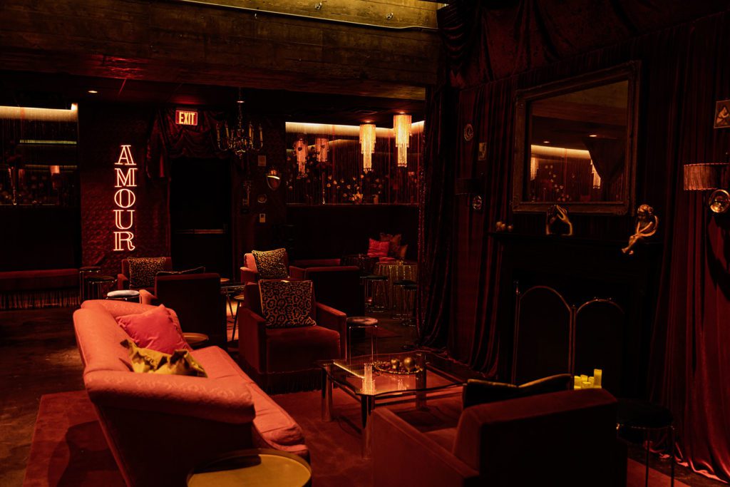 The red interior of Hidden Bar